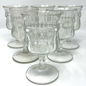 Antique Jenkins Raised Sunflower Paneled Water Goblets 5 1/2” Tall Pressed Glass